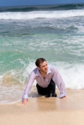 This man appears to have been marooned on an island. This man appears to have been marooned on an island.