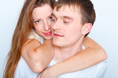 A couple display a fondness for each other. A couple display a fondness for each other.
