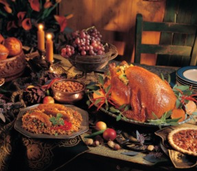 A table set for Thanksgiving dinner. A table set for Thanksgiving dinner.