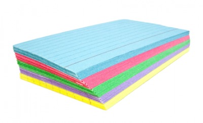 A stack of colored notecards. A stack of colored notecards.