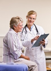 A woman visits her physician. A woman visits her physician.