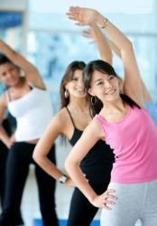 These people are wearing exercise apparel. These people are wearing exercise apparel.