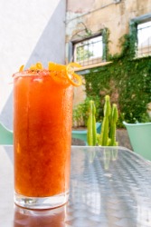 A tall glass of michelada. A tall glass of michelada.