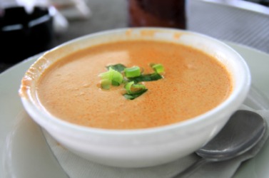 A bowl of lobster bisque. A bowl of lobster bisque.