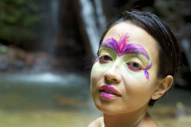 This woman has prominent facial markings. This woman has prominent facial markings.