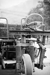 This homemade vehicle is a contraption. This homemade vehicle is a contraption.