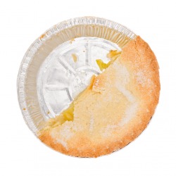 This pie has been cut along its diameter. This pie has been cut along its diameter.