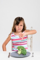 This child disapproves of her meal. This child disapproves of her meal.