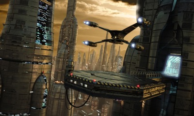A futuristic cityscape. A futuristic cityscape.