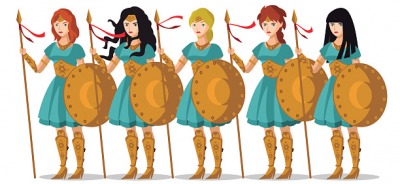 The phalange of women warriors were prepared for battle. The phalange of women warriors were prepared for battle.