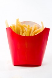These shoestring french fries are called pommes frites in France. These shoestring french fries are called pommes frites in France.