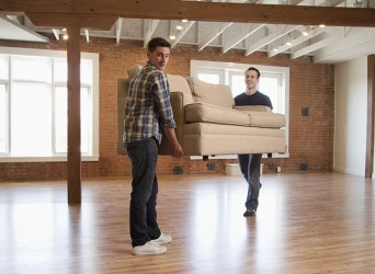 He proponed that the couch could be moved downstairs by taking it through the stairwell. He proponed that the couch could be moved downstairs by taking it through the stairwell.