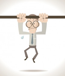 The puny man used all of his strength to do a pull-up. The puny man used all of his strength to do a pull-up.