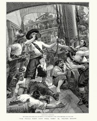 The pirate's reputation of being a vile rapscallion terrified the crew of the invaded ship. The pirate's reputation of being a vile rapscallion terrified the crew of the invaded ship.