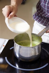 He rarefies the pea soup with cream to thin out the heavy consistency. He rarefies the pea soup with cream to thin out the heavy consistency.