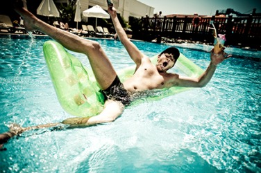 Grady was ridiculed by his buddies when he fell off the pool float. Grady was ridiculed by his buddies when he fell off the pool float.