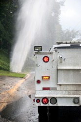 An emergency crew was dispatched to repair the ruptured water pipe. An emergency crew was dispatched to repair the ruptured water pipe.