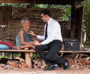 The doctor chose a life of self-abnegation providing medical care for the poor around the world. The doctor chose a life of self-abnegation providing medical care for the poor around the world.