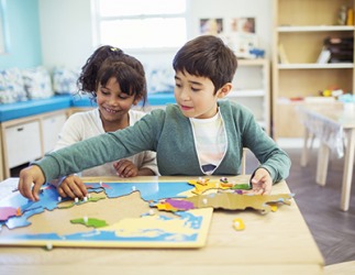 The separability of the puzzle map helped the children learn about the placement of the continents. The separability of the puzzle map helped the children learn about the placement of the continents.