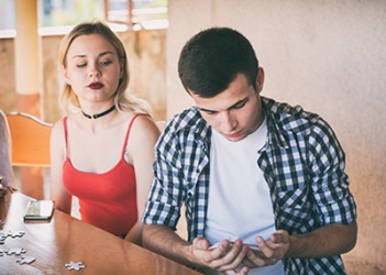 Drew could be sly and secretive so Maggie is always suspicious when he is texting. Drew could be sly and secretive so Maggie is always suspicious when he is texting.
