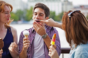 Glenn's friends sniggered when they saw the ice cream all over his lips. Glenn's friends sniggered when they saw the ice cream all over his lips.