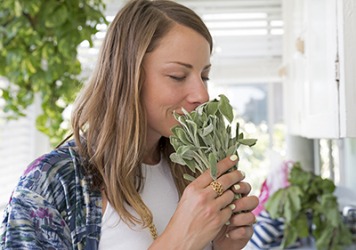 Teri finds it very relaxing to sniff fresh sage and other herbs from her kitchen garden. Teri finds it very relaxing to sniff fresh sage and other herbs from her kitchen garden.