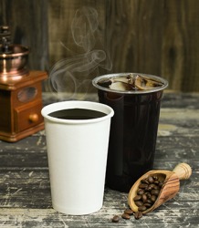 The cup of hot coffee has more thermal energy than the cup of iced coffee. The cup of hot coffee has more thermal energy than the cup of iced coffee.