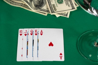 Playing cards on a poker table. Playing cards on a poker table.