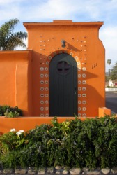 A bright orange casita. A bright orange casita.