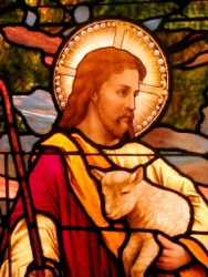 A depiction of Jesus Christ in stained glass. A depiction of Jesus Christ in stained glass.