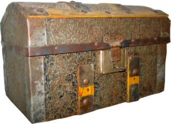 An old leather coffer. An old leather coffer.