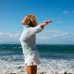 A woman delighted by the beautiful day. A woman delighted by the beautiful day.
