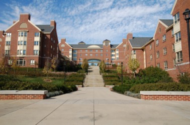 A dormitory building on a college campus. A dormitory building on a college campus.