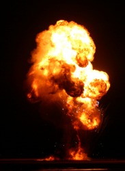 A fiery explosion. A fiery explosion.
