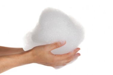 A handful of soap foam. A handful of soap foam.