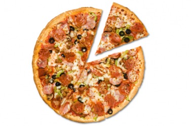 The slice is a fraction of the pizza. The slice is a fraction of the pizza.