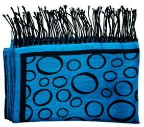A blue scarf with a black fringe. A blue scarf with a black fringe.