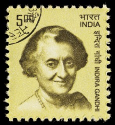 Postage stamp portrait of Mrs. Indira Gandhi. Postage stamp portrait of Mrs. Indira Gandhi.