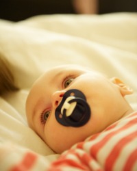 The baby is awake. The baby is awake.