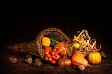 A cornucopia filled with pumpkins A cornucopia filled with pumpkins