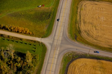 Aerial view of a rural intersection. Aerial view of a rural intersection.