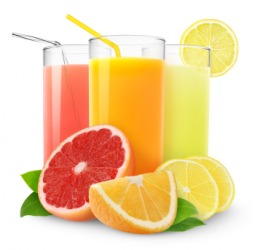 Glasses of three different types of juice. Glasses of three different types of juice.