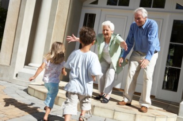 Grandparents thrilled to see their grandchildren. Grandparents thrilled to see their grandchildren.