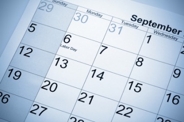A calendar showing Labor Day. A calendar showing Labor Day.