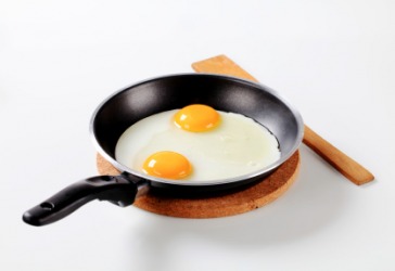 Eggs being fried in a pan. Eggs being fried in a pan.