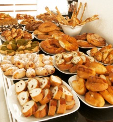 There is a whole bunch of food on this table. There is a whole bunch of food on this table.
