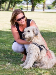 A woman teaching her dog to behave. A woman teaching her dog to behave.