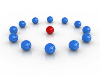 The red ball is in the center of the circle. The red ball is in the center of the circle.