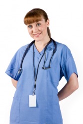 A nurse wearing a lanyard. A nurse wearing a lanyard.