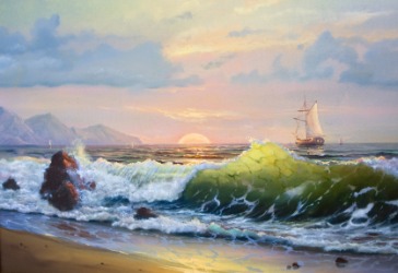 A painting of a marine landscape. A painting of a marine landscape.